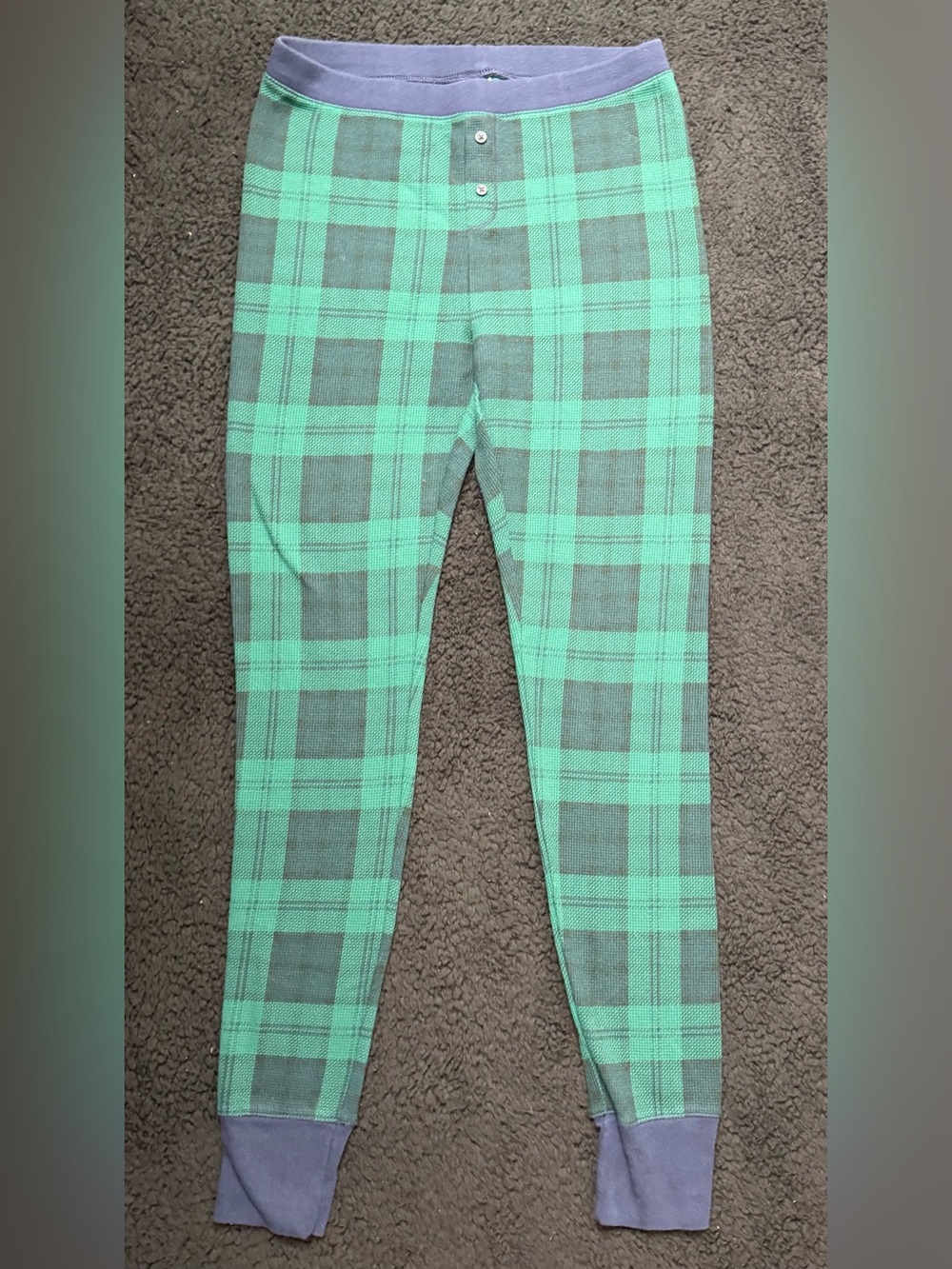 Old Navy Green & Black Plaid Knit Joggers with Navy Waistband